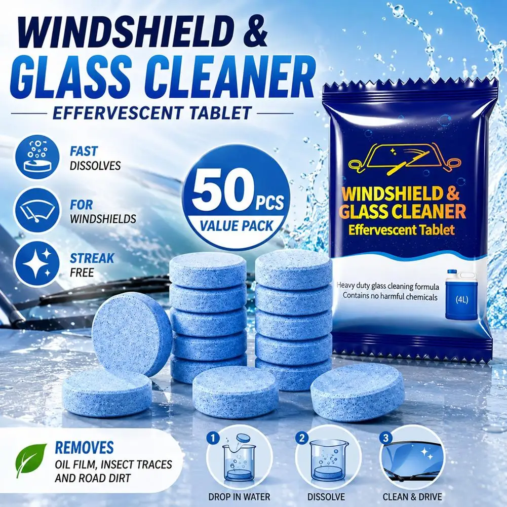 Car Windshield Washer Effervescent Tablets Powerful Oil Film Remover Streak Free Glass Cleaner Cleaning Tablets For Auto Window view 2