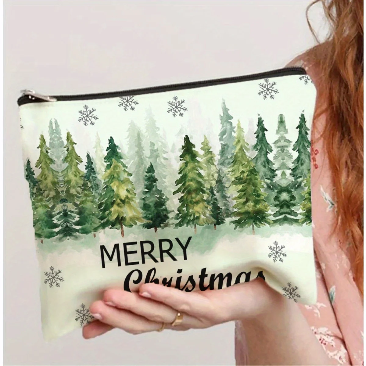 

A Christmas Tree Forest Patterned Makeup Bag- Multifunctional Zipper Pouch, Jewelry Storage Bag, Perfect Travel Zipper Small Sto