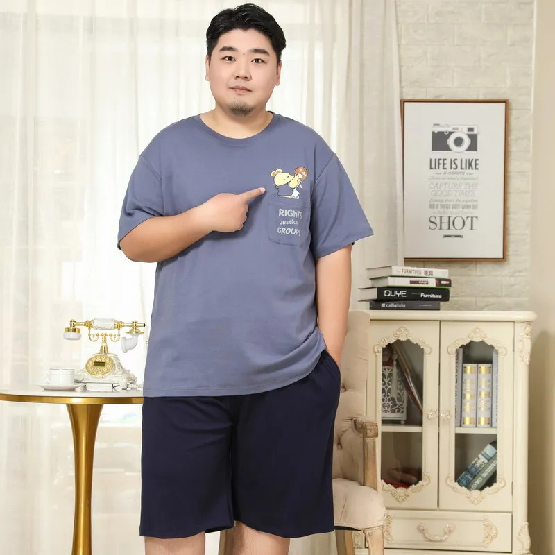 Plus Size Shorts Pajamas Sets Man Sleepwear 5XL fashion 100% Cotton Casual Short Sleeve Pyjamas XXXXL 8382