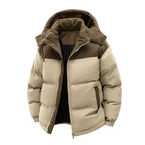 Man Down Jacket Winter Contrast Color Patchwork Cold-proof Male Coat Long Sleeve Business Men Detachable Hooded Outerwear