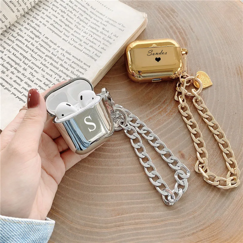 Stylish Love Heart Weave Braccelet Plating Earphone Case For Airpods 3 Pro 2 Personalized Name Logo Customized Protective Cover