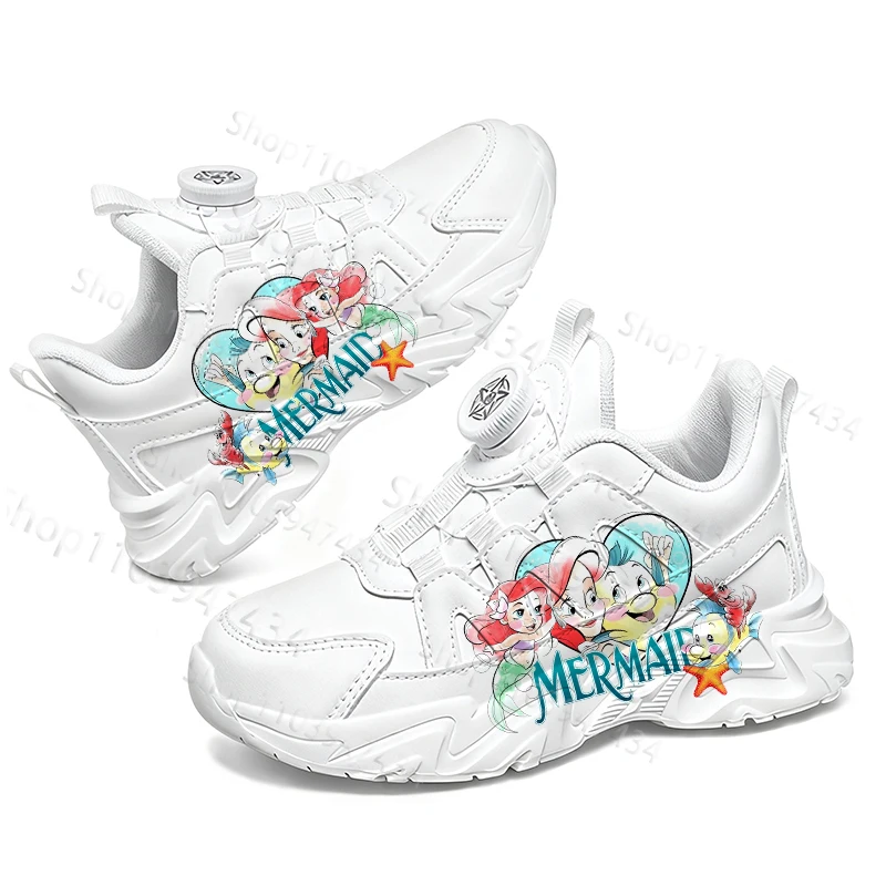 Hot Selling Ariel Princess Children Leisure Shoes Girls Kawaii Cartoon Printing Rotating Button Arch Support Outdoor Sneakers