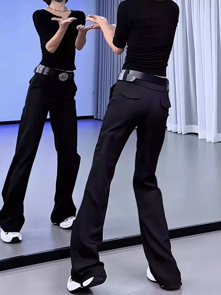 

Женские брюки с высокой талией, прямые, широкие, черные, модные, осенние, для похудения, элегантные, длинные