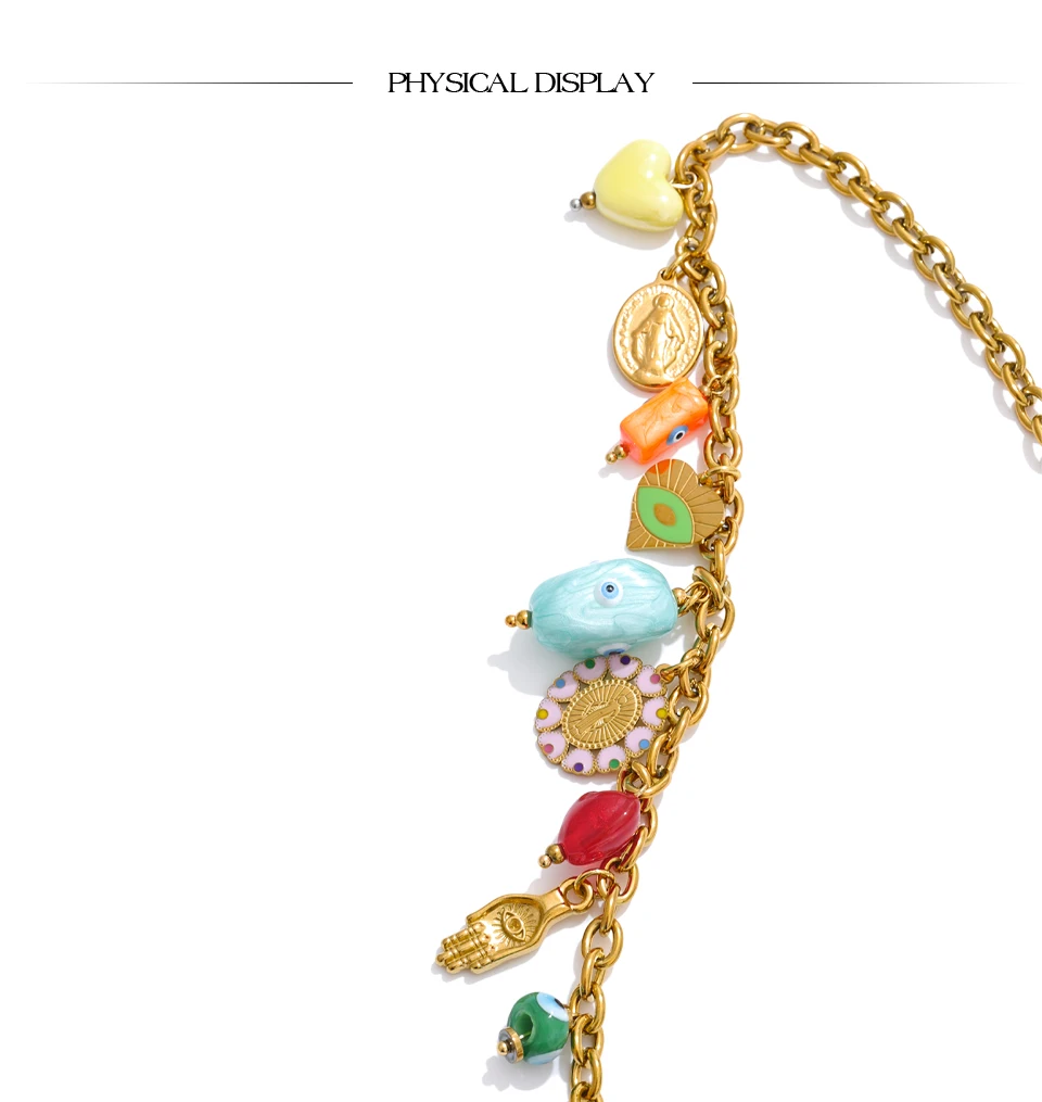 Yhpup Trendy Edelstahl Keramik Auge Herz Charms Anhänger Tropfen Halskette Goldene PVD Überzogene Mode Kragen Charme Schmuck Geschenk – Detail 5