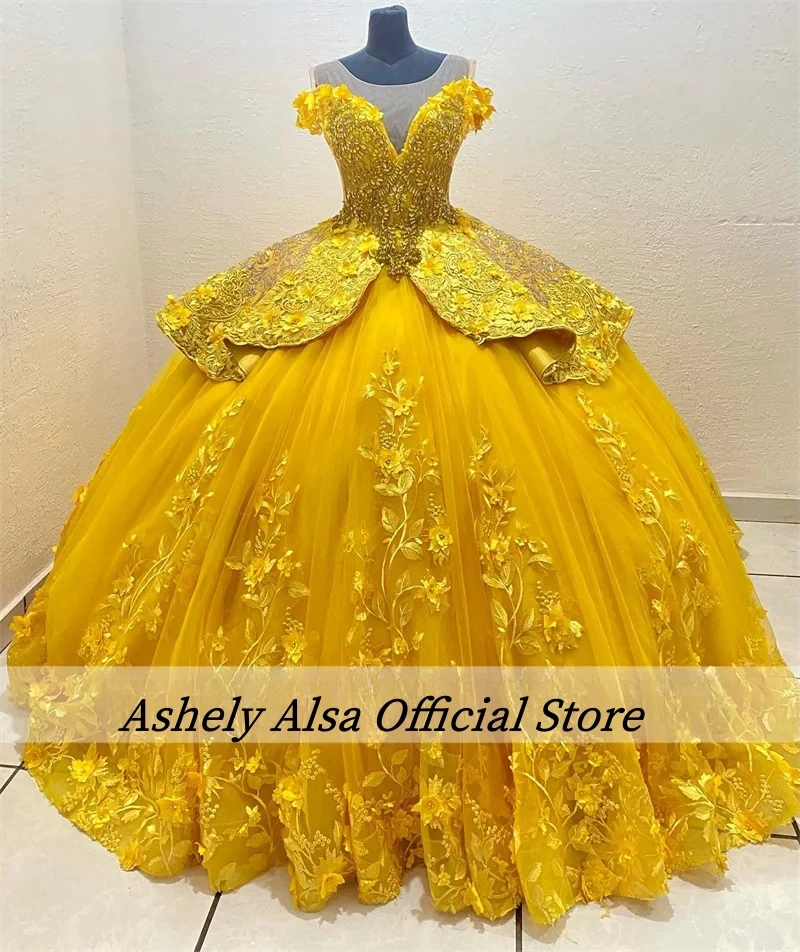 ที่กําหนดเองหรูหราสีเหลือง Quinceanera ชุดหวาน 16 ปีชุดบอลวันเกิด Party Prom Dresses Vestido 15 Anos Robe De Soiree