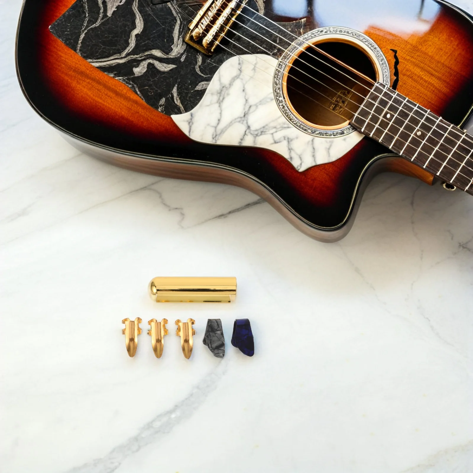 

1Set Guitar Slide Kit Silver Brass Finger Slider for Electric Acoustic Bass Banjo Ukulele Metal Slide Tube with Thumb Picks