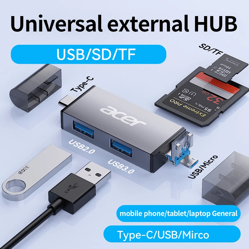 

Multifunction 6 in 1 OTG SD Card Reader USB2.0 Type-C/TF/SD Memory Card Smart Cardreader for Laptop Accessories Adapter