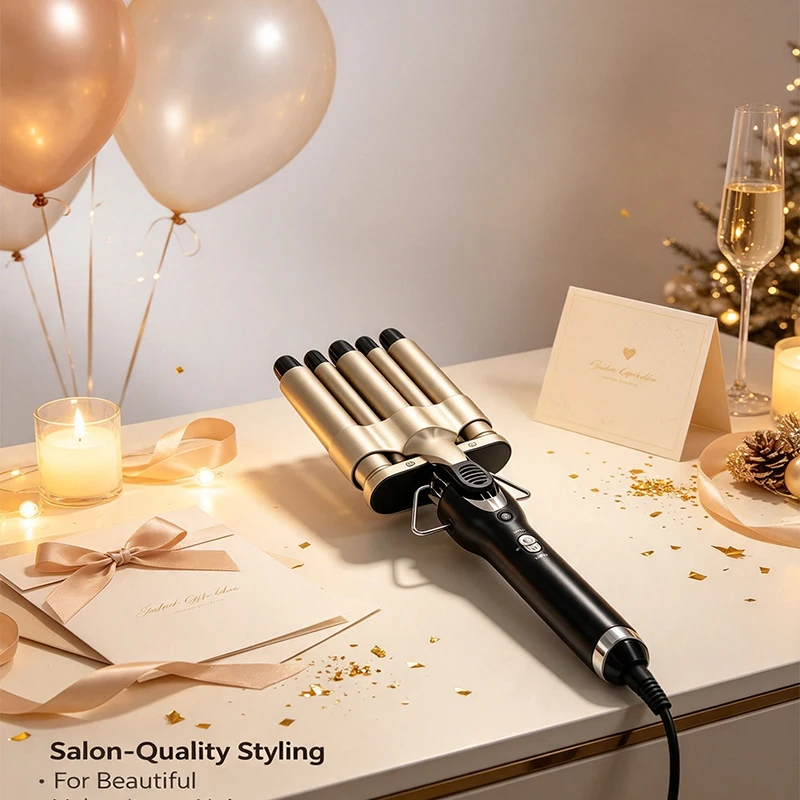 Five barrels of curling irons for beach-style wavy hair. Five-barrel curling irons are perfect for salon hair styling.