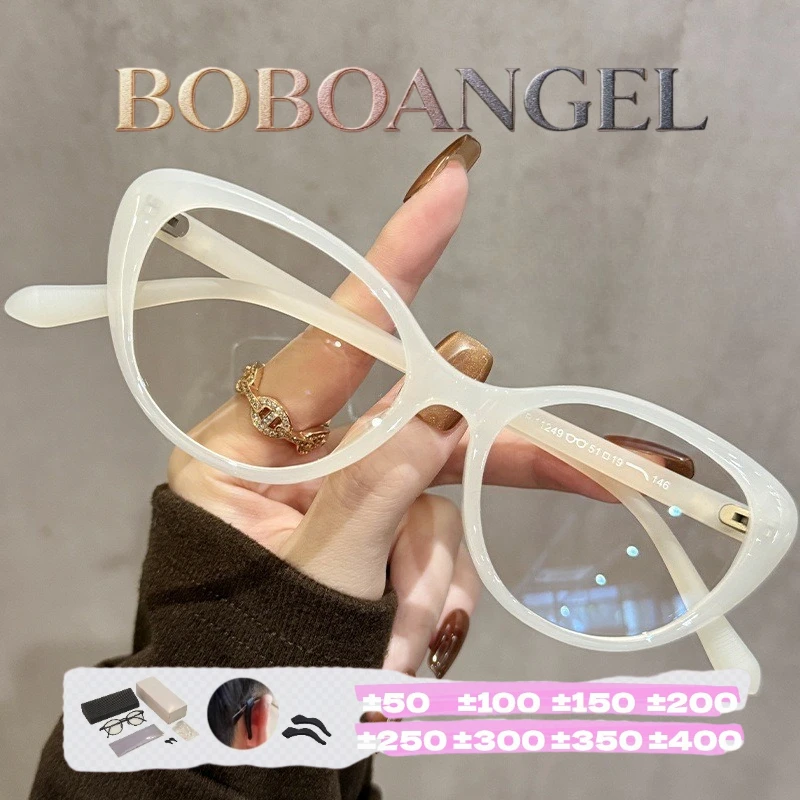 

BOBOANGEL Women's Cat Eye Prescription Myopia Glasses Premium Photochromic Reading Glasses Anti Blue Progressive Eyeglasses