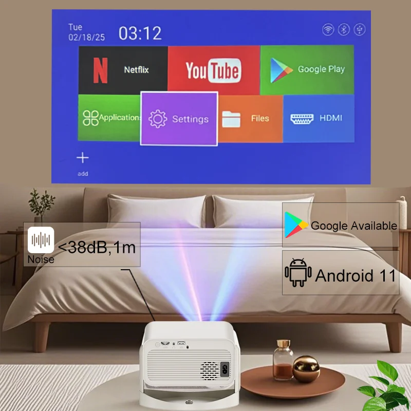 Projector Android 11 5GWiFi Bluetooth 5.0, 720PHD Supported1080P Portable Movie Projector, Compatible with Smartphone/USB, Home