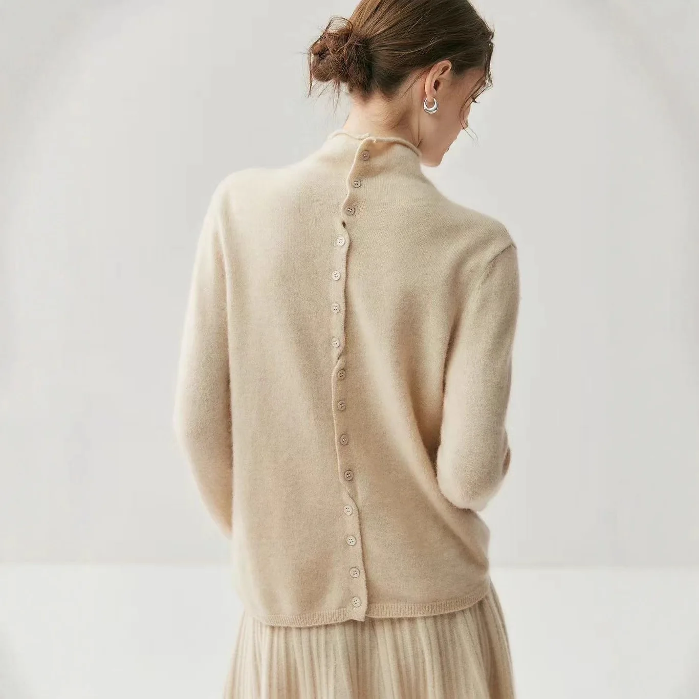 

Women's Soft Baby Cashmere Knitted Open Cardigan High Collar Loose Base Sweater Double Wearability Comfortable Casual Style