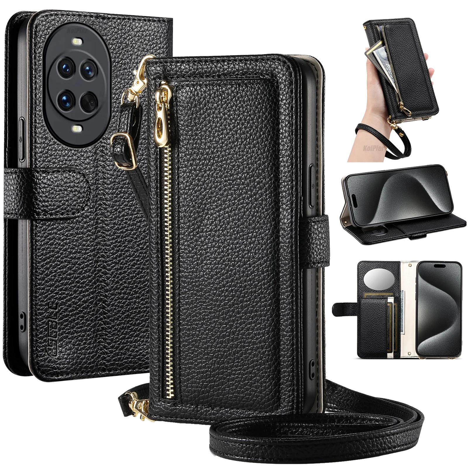 

Чехол-кошелек на молнии через плечо с держателем для карт для телефона Huawei Nova 14 PRO 14Ultra Nova13, кожаный флип-чехол для телефона с зеркалом