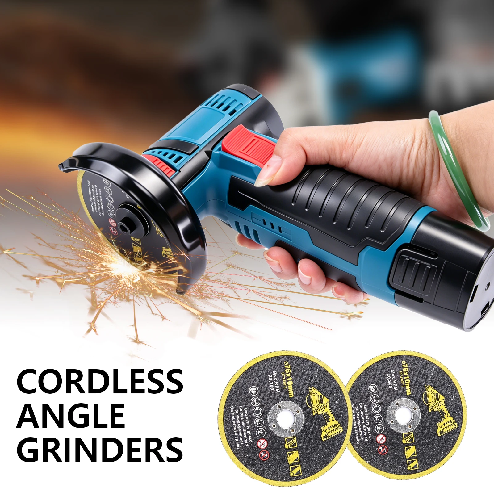【2026 New】12V Cordless Angle Grinder 19500RPM Polishing & Grinding 2-in-1 Rechargeable Battery Ergonomic Handle for DIY