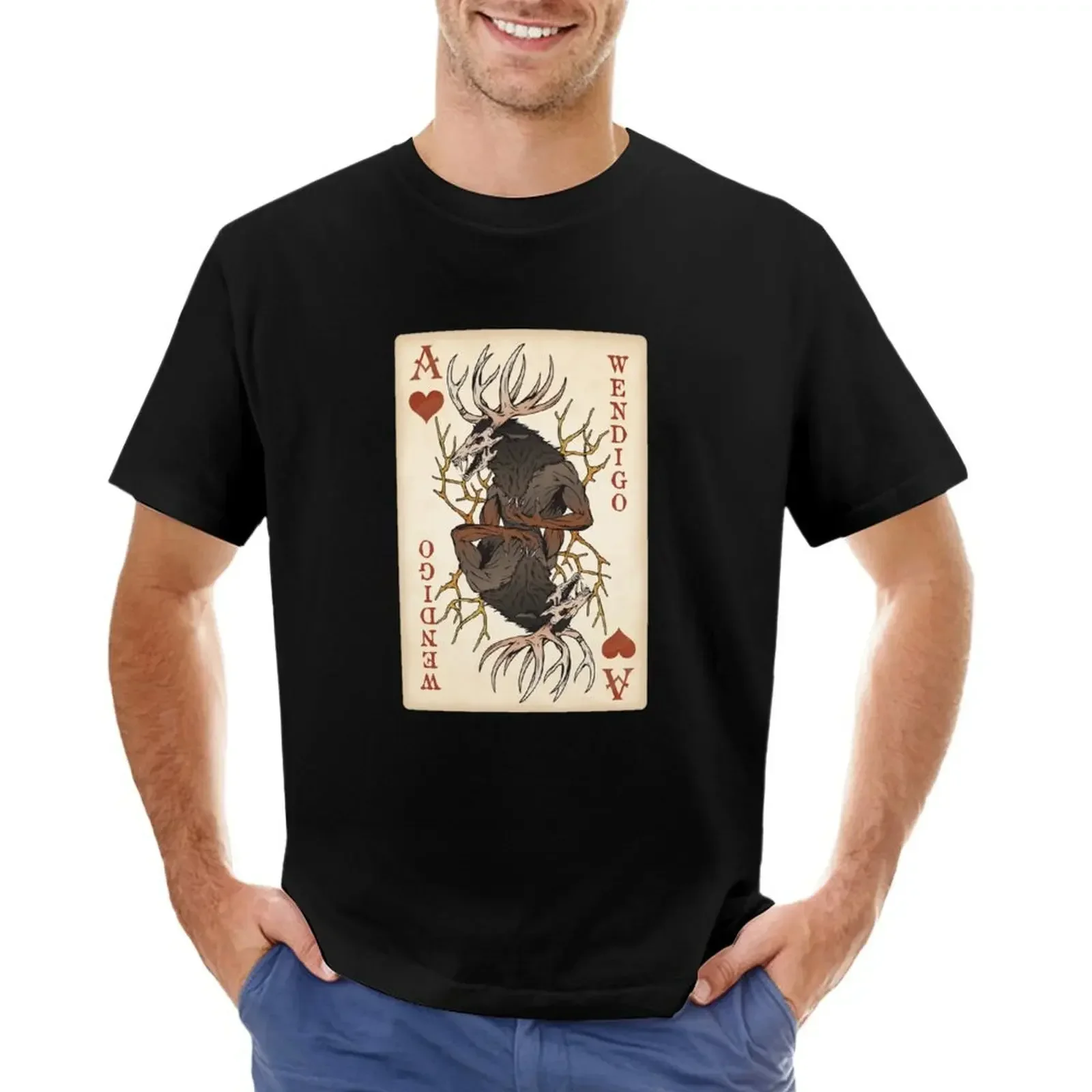 Wendigo Playing Card - Ace of Hearts Unique Original Artwork Cryptid Gift T-Shirt hippie clothes boys animal print Men's t-shirt