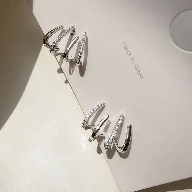 Trendy Geometric Crystal Earrings For Women Jewelry One Ear Hole Four Effects Earings Gold Silver Color Stud Earrings 2026 New