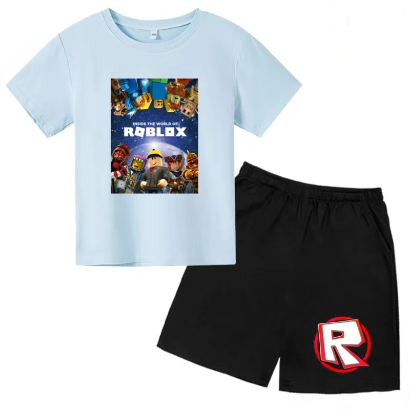 

Children's T-shirt Two-piece Anime Game Print Clothing Summer Short-sleeved+Shorts Boy Girl 3-12 Years Fashion Casual Sports Set