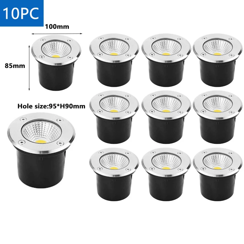 10PCS Waterproof 5W 10W LED Underground Light Outdoor Ground Garden Path Floor Buried Yard Spot Landscape IP68 DC12V AC220V 110V