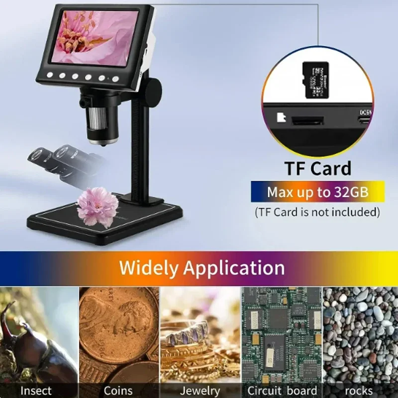 4.3 In LCD Digital Microscope 40-1000X Soldering Microscope for Error Coins USB Magnifier Micro Microscope with 8 LED High Stand