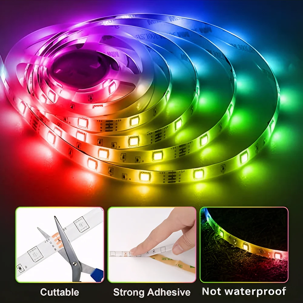 WIFI APP 5050 RGB LED Strip 24K Control con batteria e alimentatore US plug per la decorazione domestica e l'illuminazione ambientale