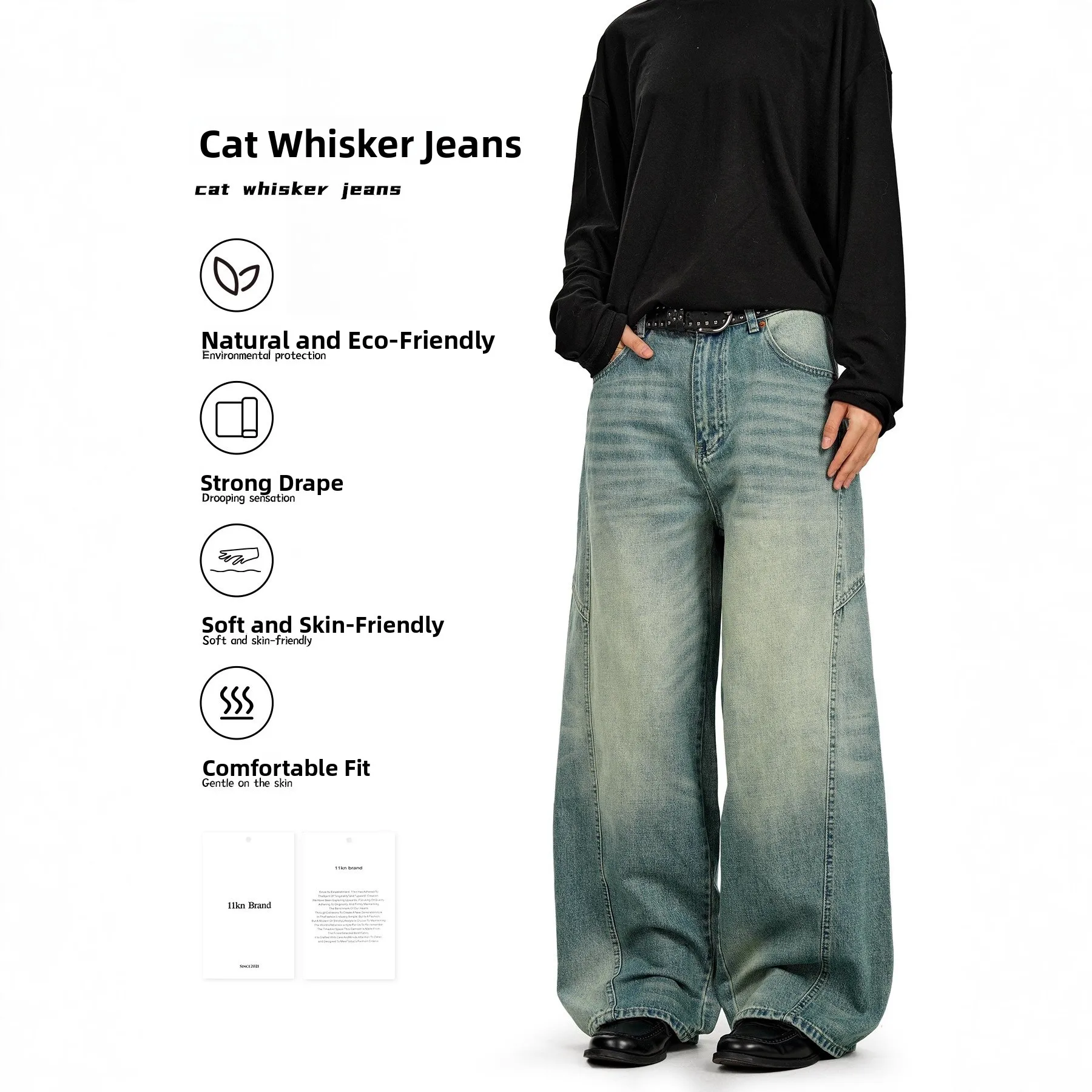 

American Retro Jeans Men Women Loose Casual Wide Leg Floor-Length Pants Cotton Straight Tube Jeans Youth Daily Wear