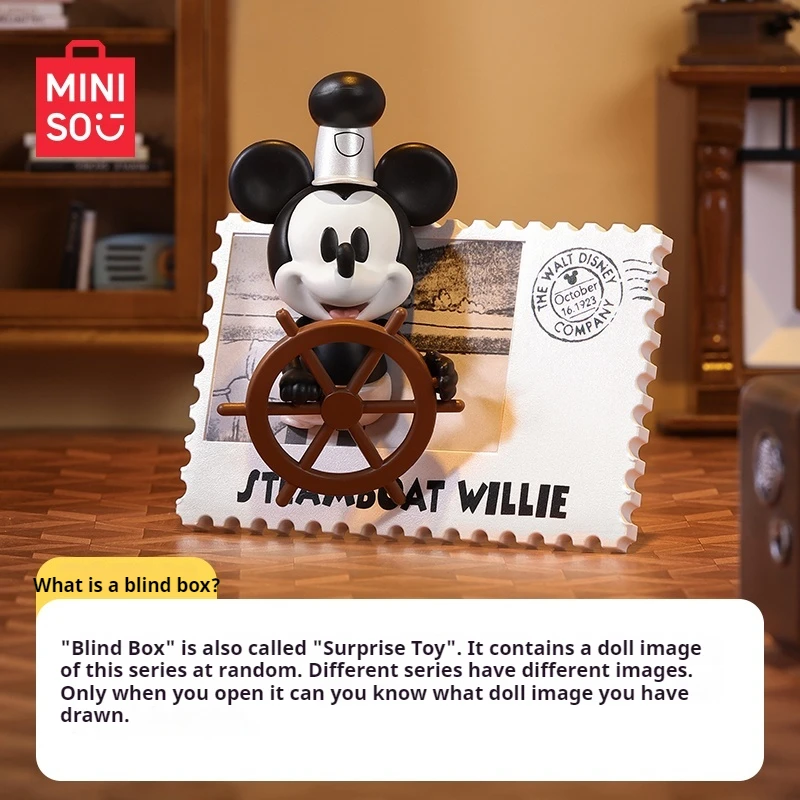 

MINISO Blind Box Disney 100th Anniversary Retro Stamp lovely Mickey Mouse The Pooh Stitch Refrigerator Stickers Statue Gifts