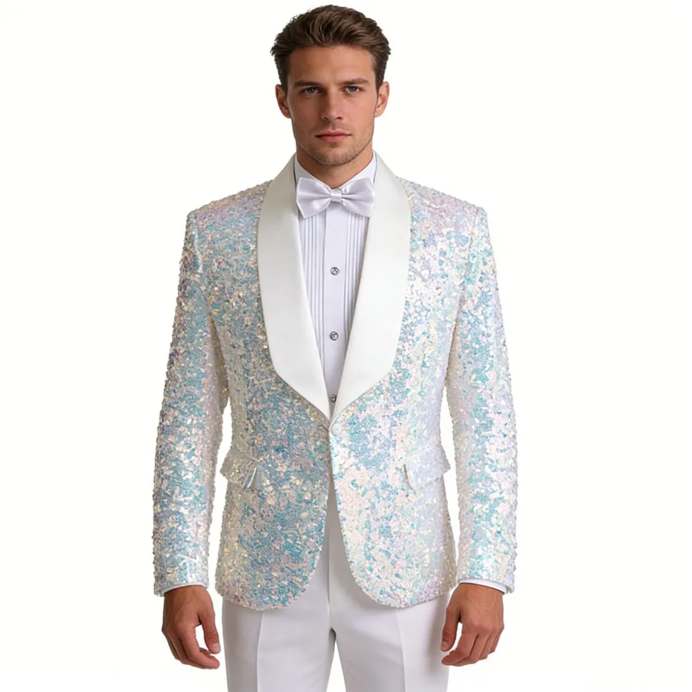 

Luxury Men's Shiny Blazers Slim Single Button Stage Performance Sequins Suit-jackets Singer Bar Nightclub Banquet Dress Tuxedo