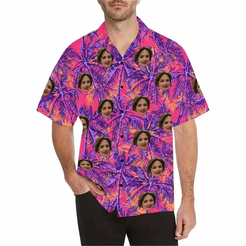 

Personality Custom Face Photo Hawaiian Shirts For Men Clothing 3D Print Hawaii Beach Shirt Y2k Top Vintage Clothes Lapel Blouse