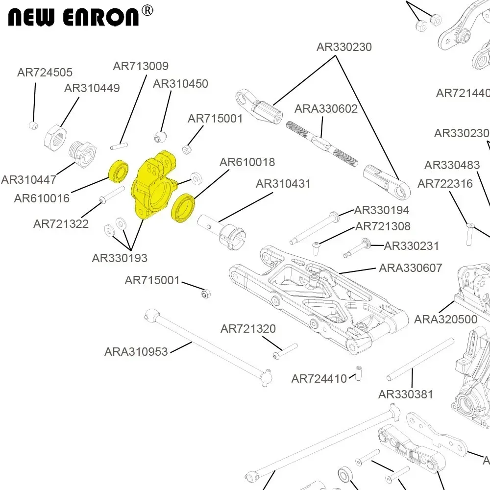 Décennie s de direction avant en alliage d'aluminium CNC AR330187, AR330193, moyeux arrière pour RC 1/7, 1/8, Arrma 6S, Felony Infraction Limitless
