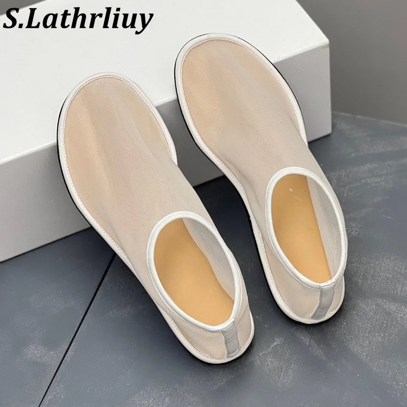 Spring Summer Solid Color Lazy Loafers Women's Round Toe Mesh Breathable Flat Shoes Soft Soled Ballet Shoes Walking Single Shoes