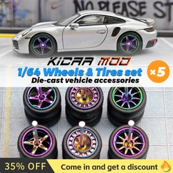 1/64 Toy Wheels Chameleon Color Rubber Tire Cast Car Hot Wheels Hobby Modified Parts 5 sets/packages
