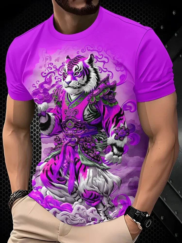 Fashion 3D Tiger Print T Shirt For Men Hip Hop Trend Harajuku Oversized T-shirt Casual O-neck Short Sleeve Tops Summer Clothing