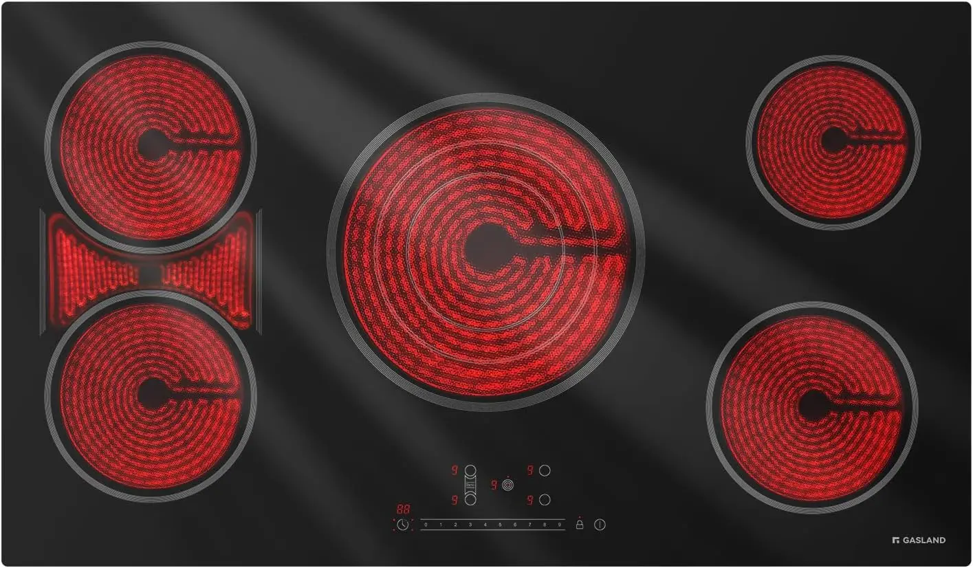 

36 Inch Electric Cooktop 5 Burners Glass Stove Top ETL FCC Certificated 9200W Built in Radiant Ceramic Cooktop Slide Touch