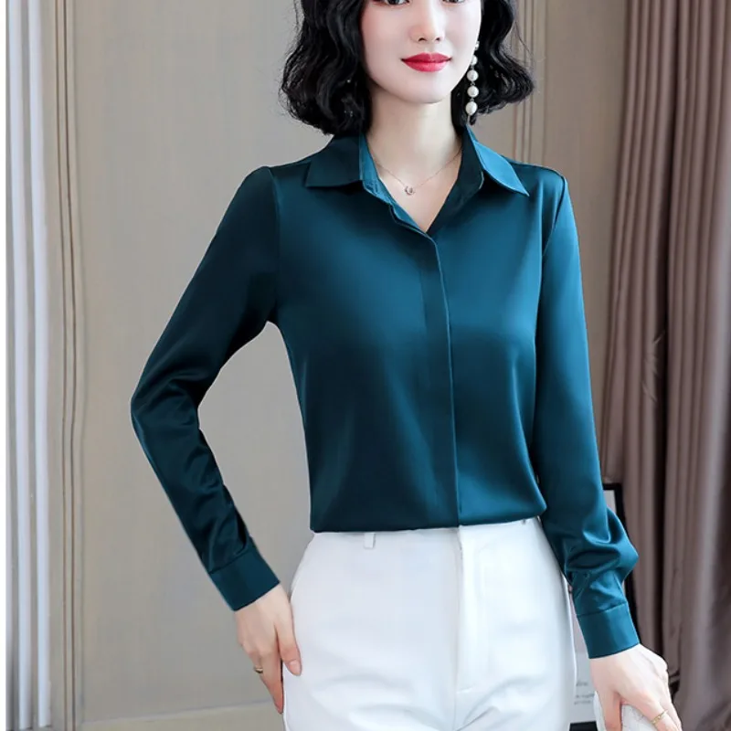 Ele Long Sve Silk irt für Damen Herbst Sle Hangzhou Mom's Authentische Seidenbluse mit geradem Schnitt und Knopfdetail