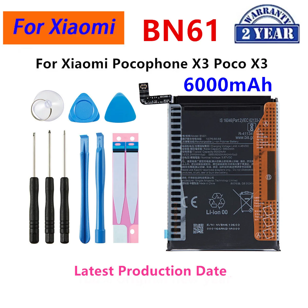 

Brand New BN61 6000mAh Battery For Xiaomi Pocophone X3 Poco X3 Phone Replacement Batteries