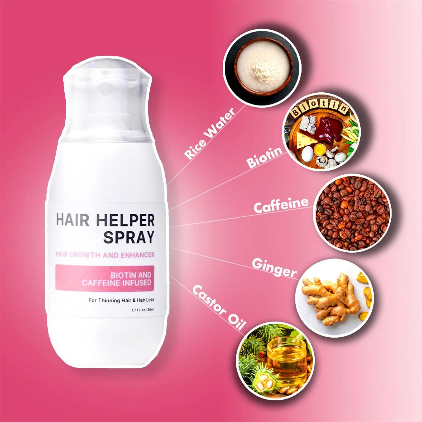 Hair Helper Spray, Hair Spray, Rice Water Spray, For Thinning Hair, Hair Thickening Natural Spray 50ml