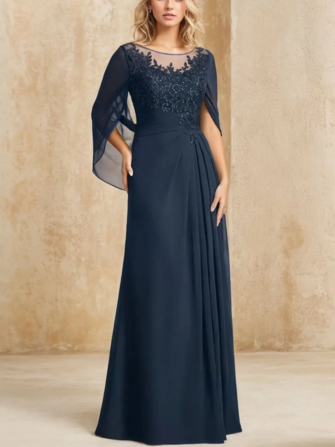 

Elegant Sheath Mother of the Bride Dress Floor-Length Chiffon Lace Pleated Sequin Scoop Neck Flutter Sleeve 2025 Free Customized