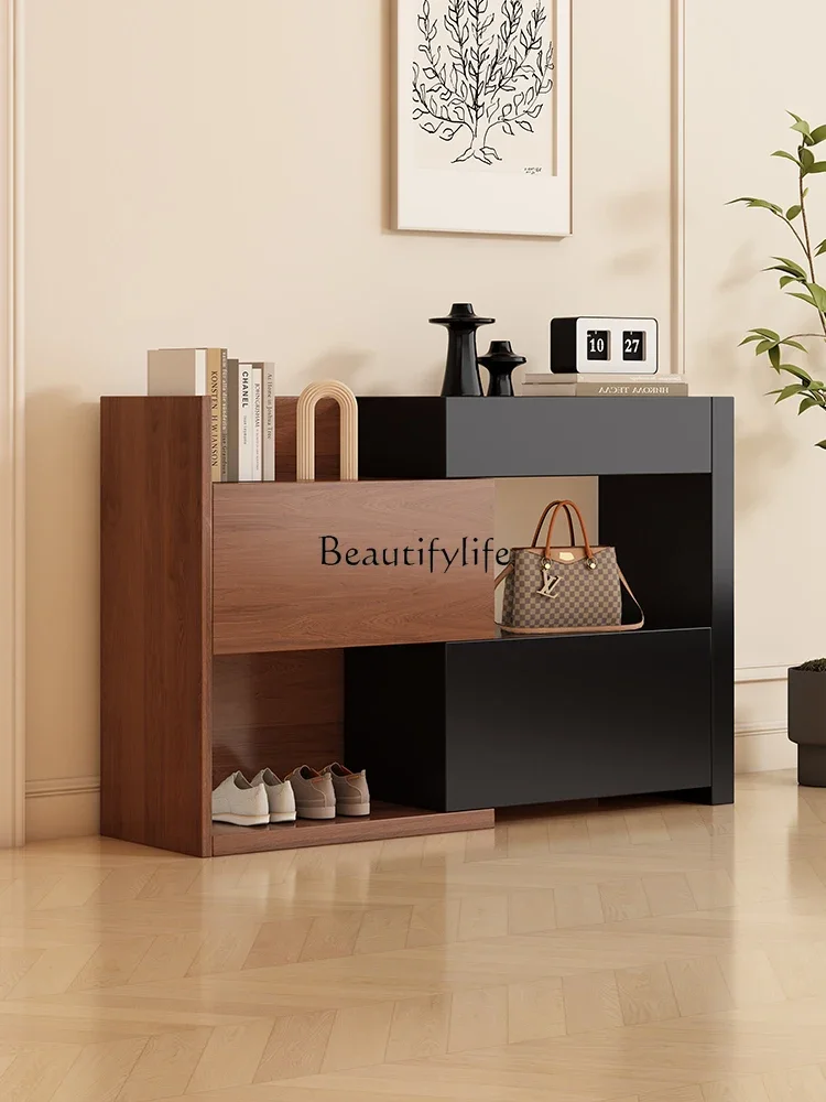 

ld6 *Solid wood shoe cabinet, simple modern entrance hall against the wall, multi-functional door, telescopic storage, chest cab