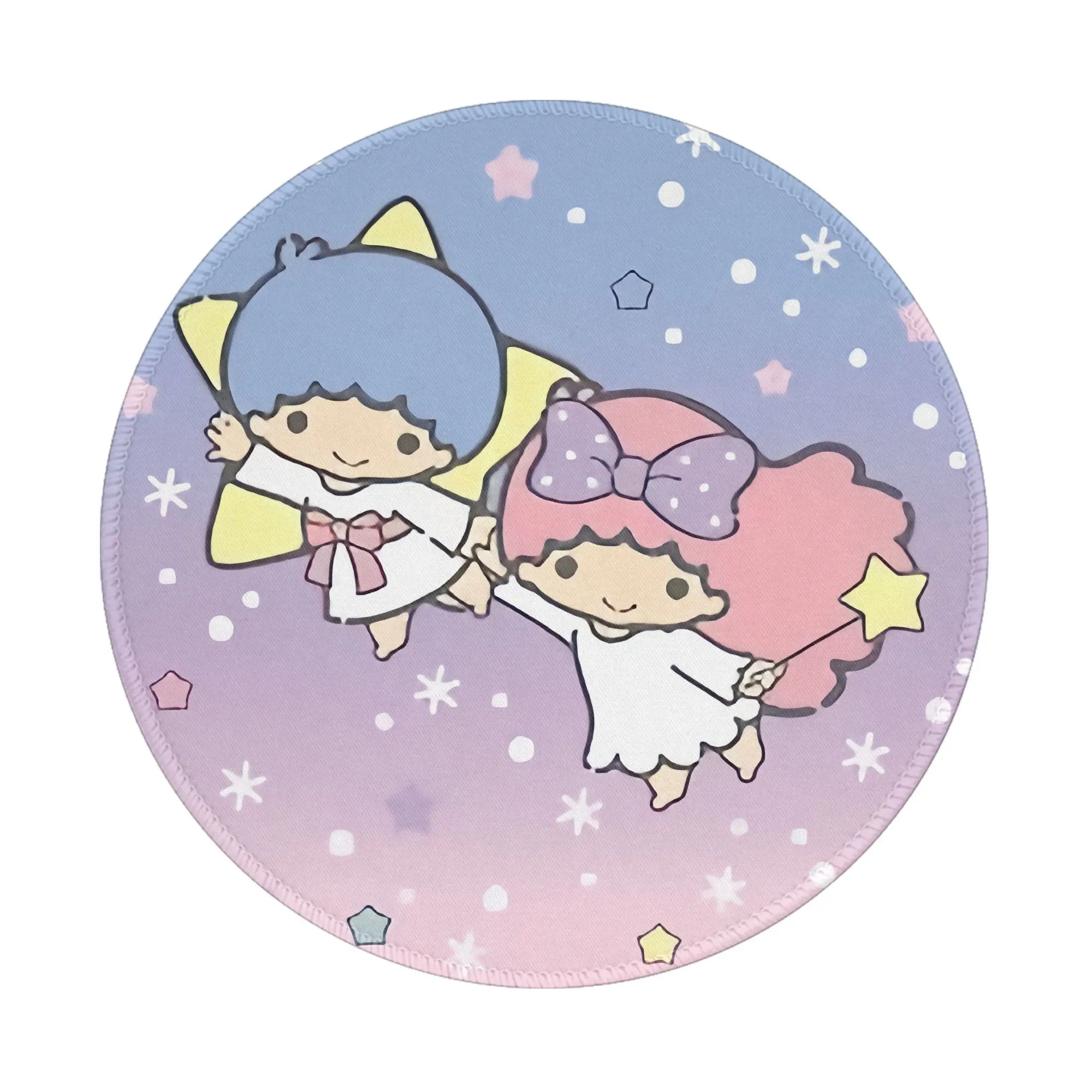 

Little Twin Stars Round Mini Mouse Pad Rug Anti-slip Mat Desktop 8in Game Computer Mat Gaming Rubber Mouse Mat
