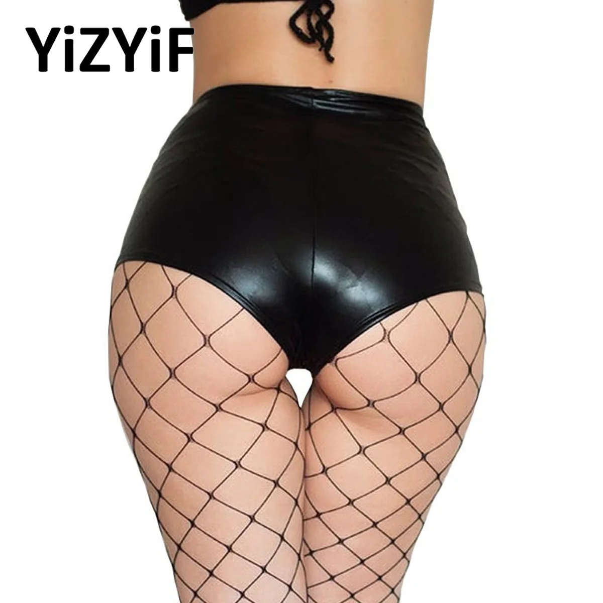 

Women High Waist Faux Leather Booty Shorts Rave Party Pole Dancing Costume Sexy Clubwear Elastic Waistband Hot Pants