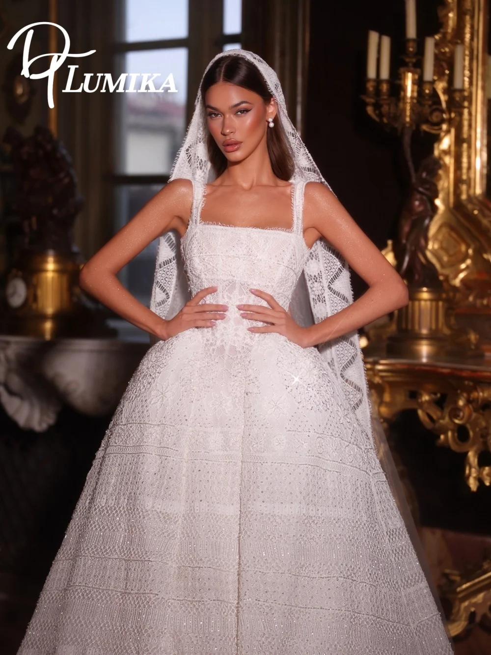 

Luxury Square Beaded Gown Wedding Dress 2026 Elegant Lace Beaded Bridal Dress Dazzling Sleeveless Bridal Gown Vestidos De Novia