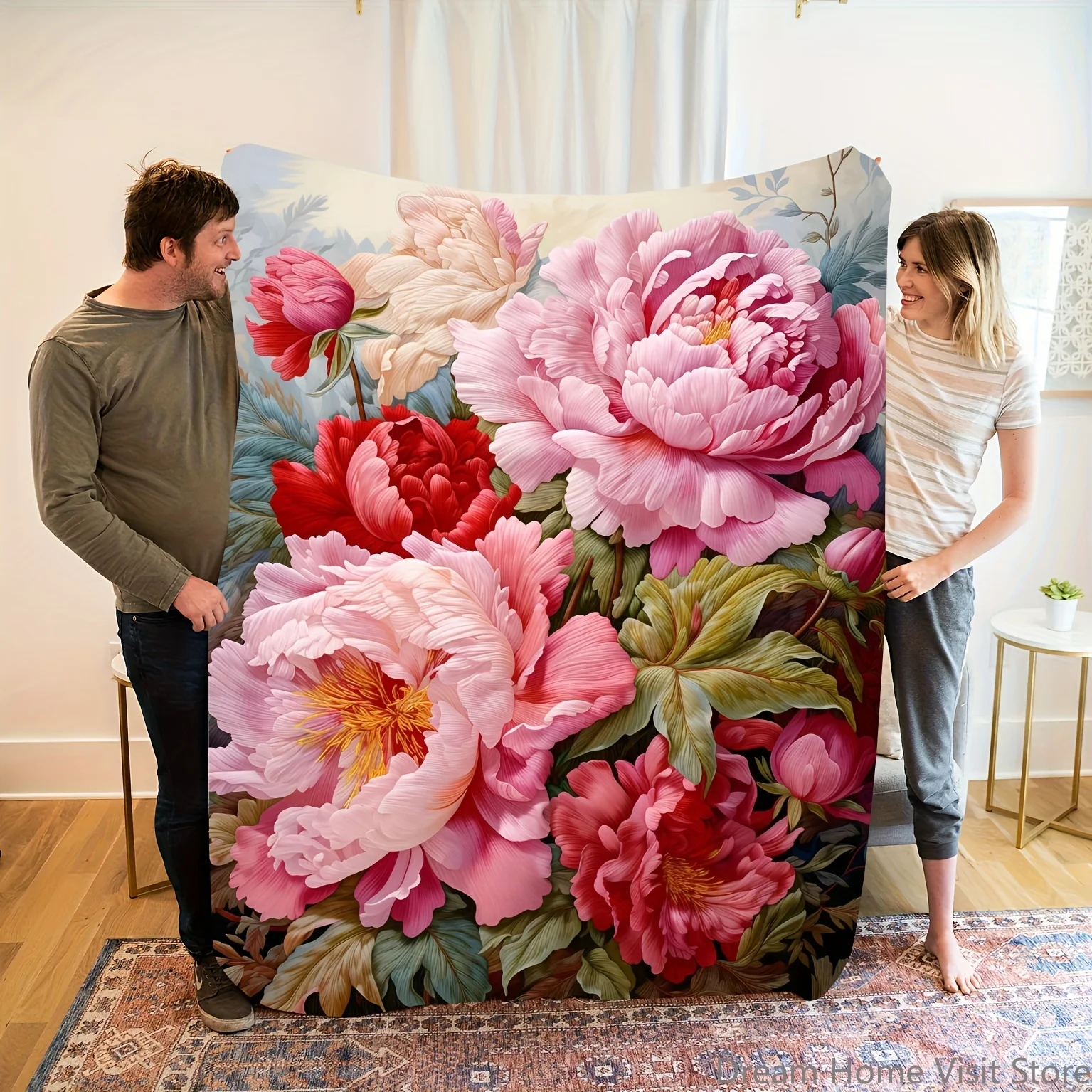 

A Stunning And Graceful Peony Flannel Blanket Warm Soft Blankets for Sofa Bed Cover Blanket Suitable for Birthday Souvenir Gift