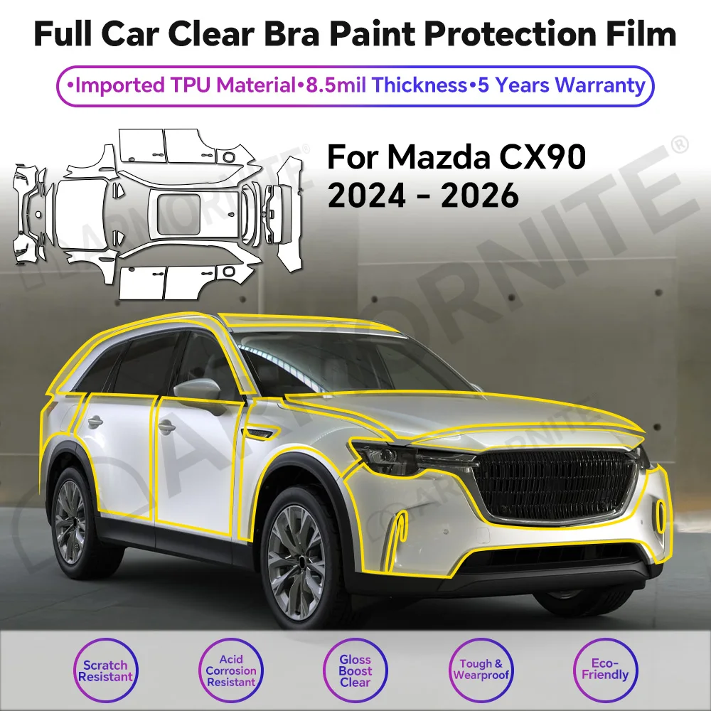 For Mazda CX-90 2024-2026 Precut Paint Protection Film 9Mil TPU PPF Transparent Car Film Self-Repairing Protective Shields Wrap
