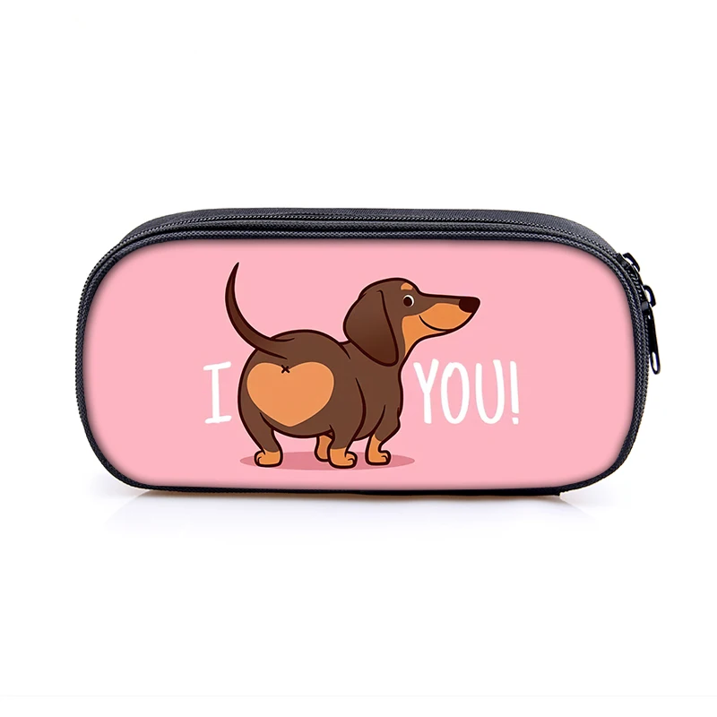 Cute Dachshund Boxer Dog Print Pencil Bag Boy Girl Animal Pattern Stationary Bags Teenagers Organizer School Cases Supplies