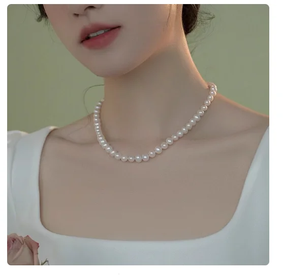 

8m Sea water mother shell pearl necklace for women, round, strong light, flawless shell pearls, send to mom for Mother's Day