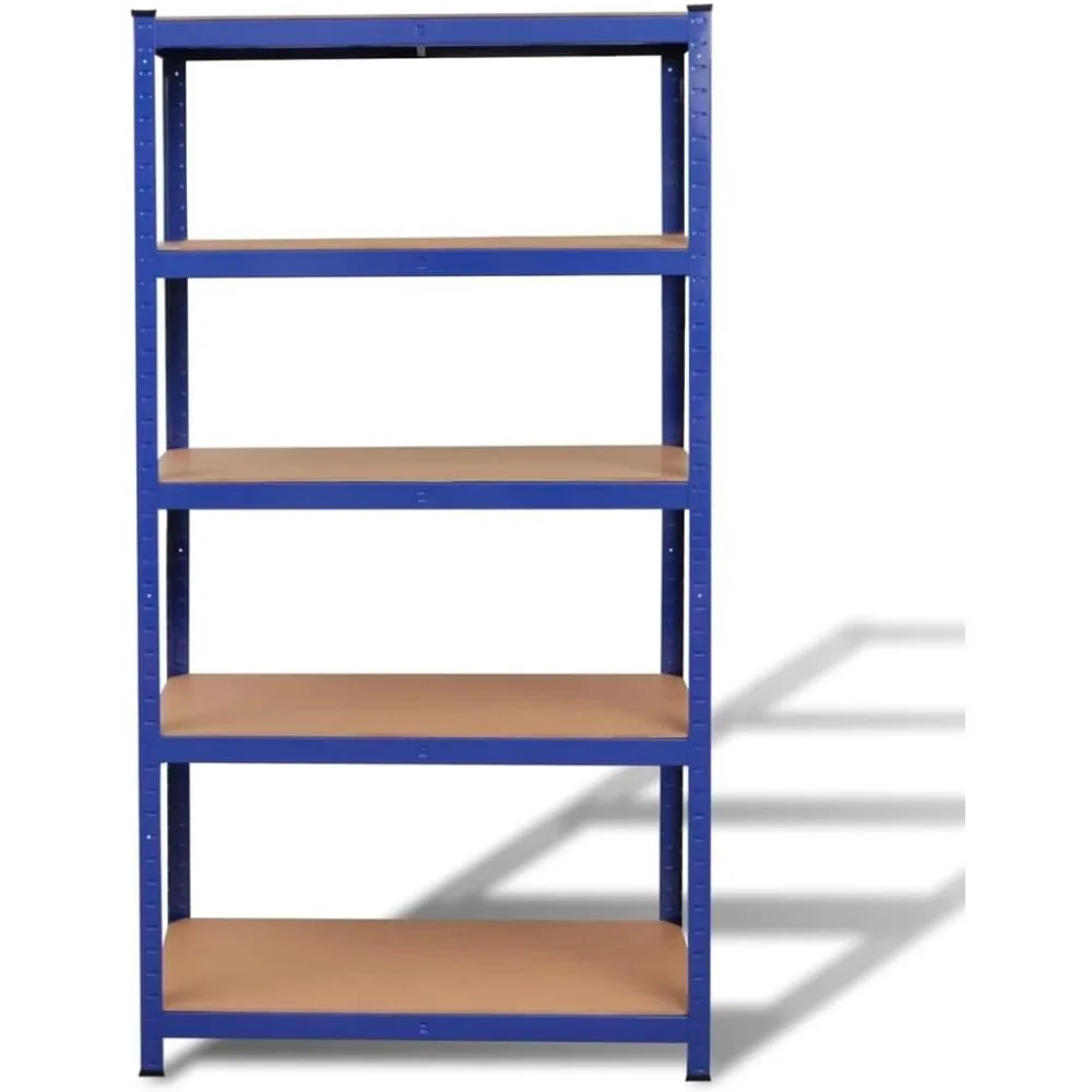 Rak Penyimpanan 5-Lapisan dari Logam dan Kayu Rekayasa untuk Garasi, Rak Hemat-Ruang, Kelas Komersial, Biru