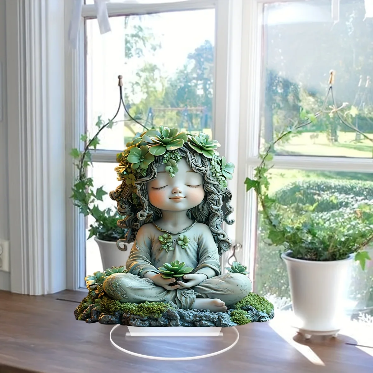 Hanging Decorations Girl Statue/Bohemian Acrylic Tabletop Decor with Stand, Gift for Office and Windowsill