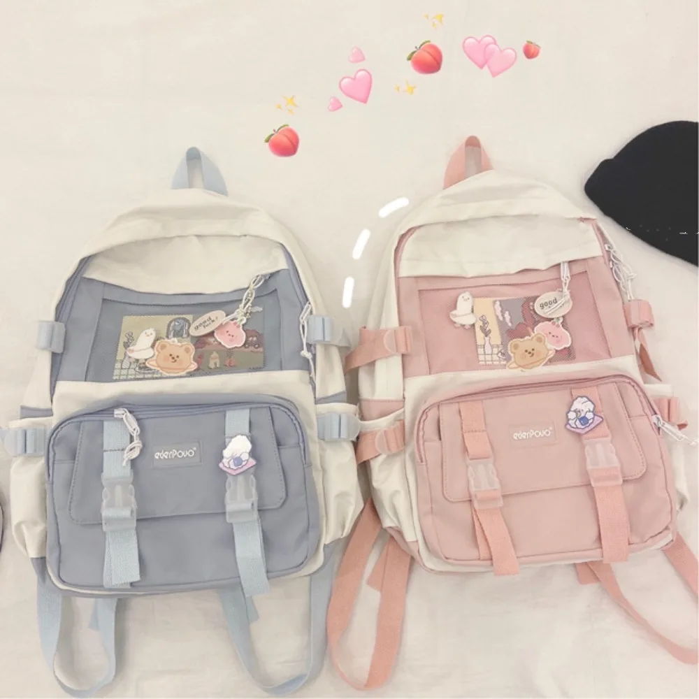 Simples lona de náilon mochila estilo faculdade harajuku grande capacidade mochila ombros saco estilo coreano saco escolar estudante