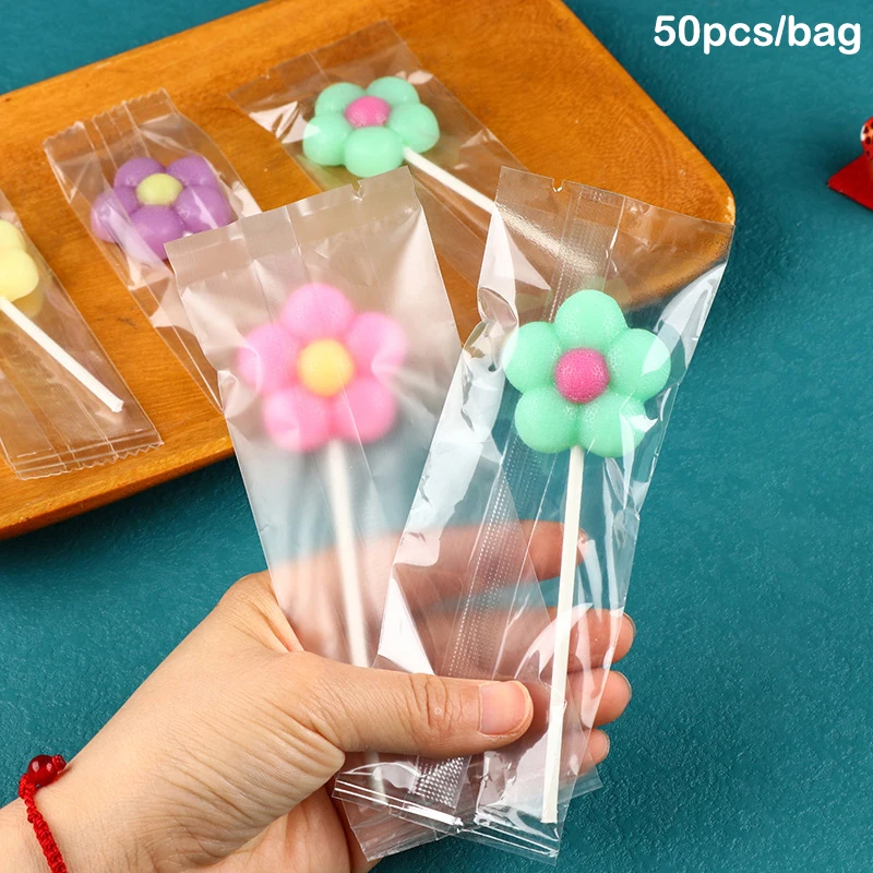 50 buah paket buram transparan buatan tangan DIY tas kemasan Lollipop mesin penyegel kantung gula permen