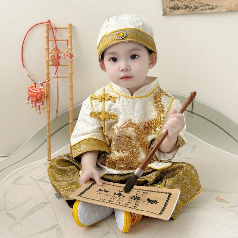 الخريف ليلة رأس السنة زي الطفل تانغ الملابس الجديدة النمط الصيني الطفل الكنز التقاط أسبوع عيد ميلاد تاج Hanfu البدلة