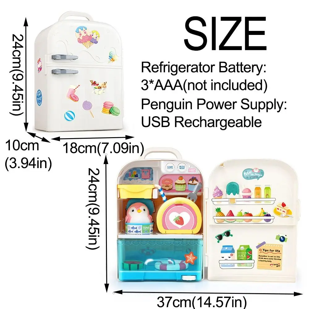 Juguetes de refrigerador para niños de dibujos animados, modelo artesanal, refrigerador de pingüino, juguete educativo, juego de simulación de música